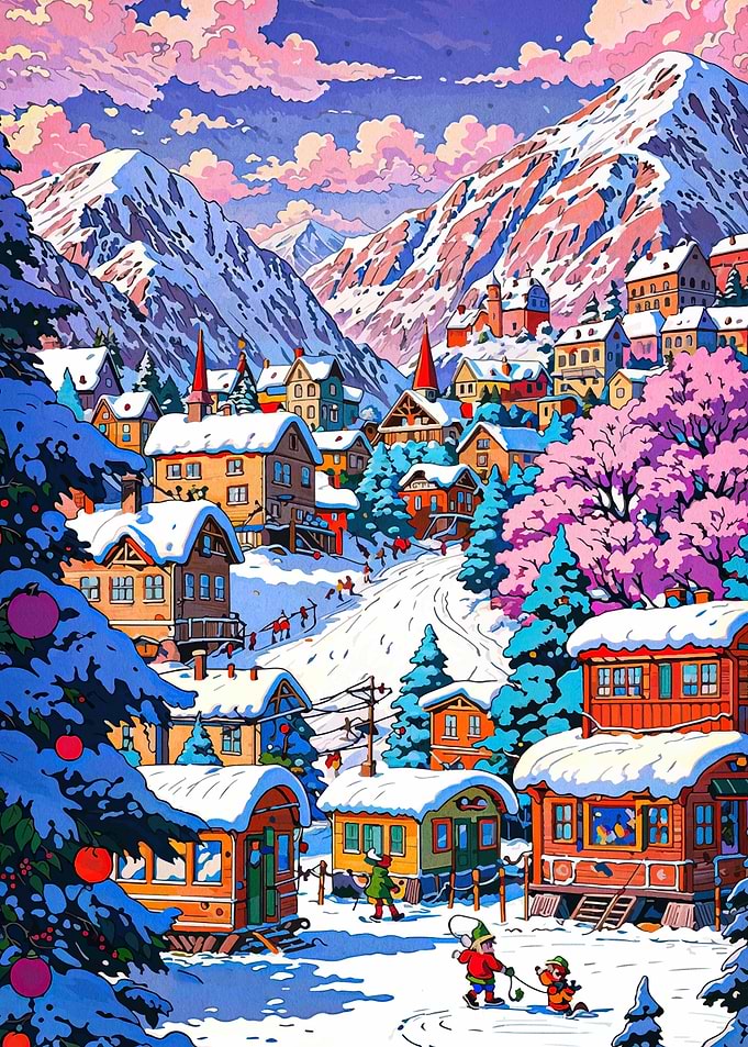 Winter Village in the Mountains