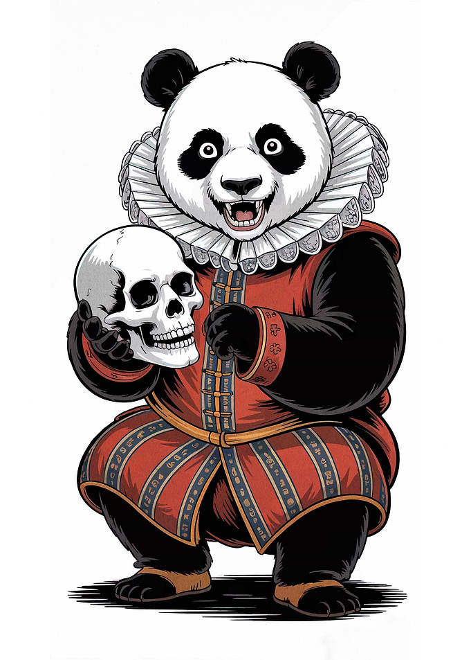 Panda Hamlet with Skull