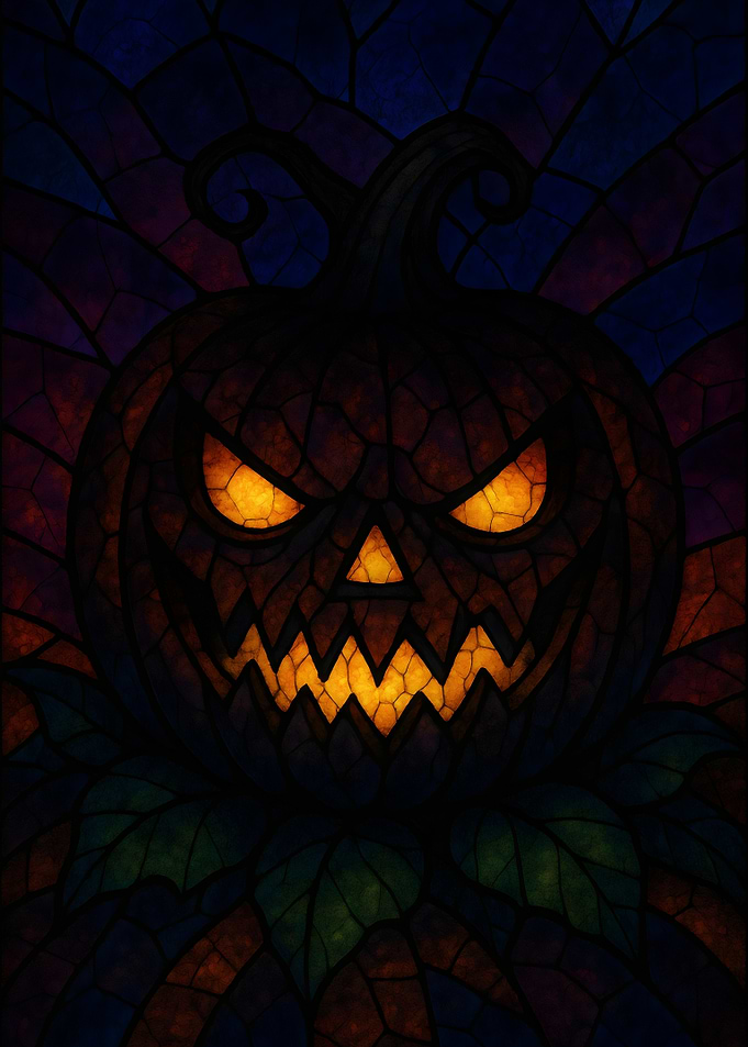 Stained Glass Halloween Pumpkin Horror