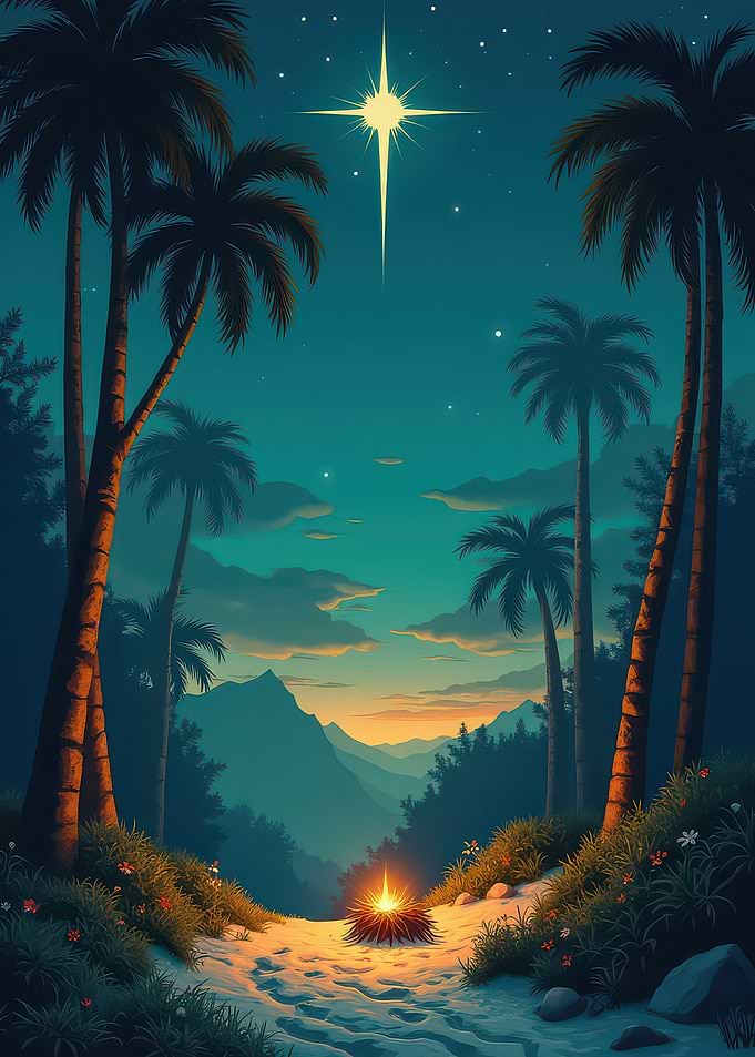 Tropical Night Landscape with Star