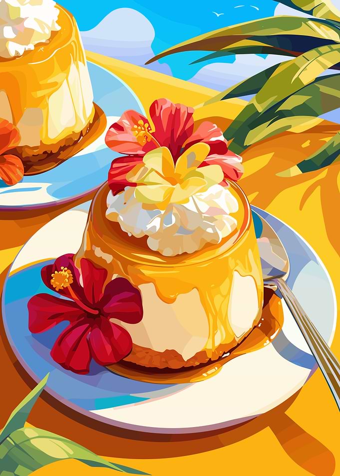 Tropical Dessert with Hibiscus Flowers