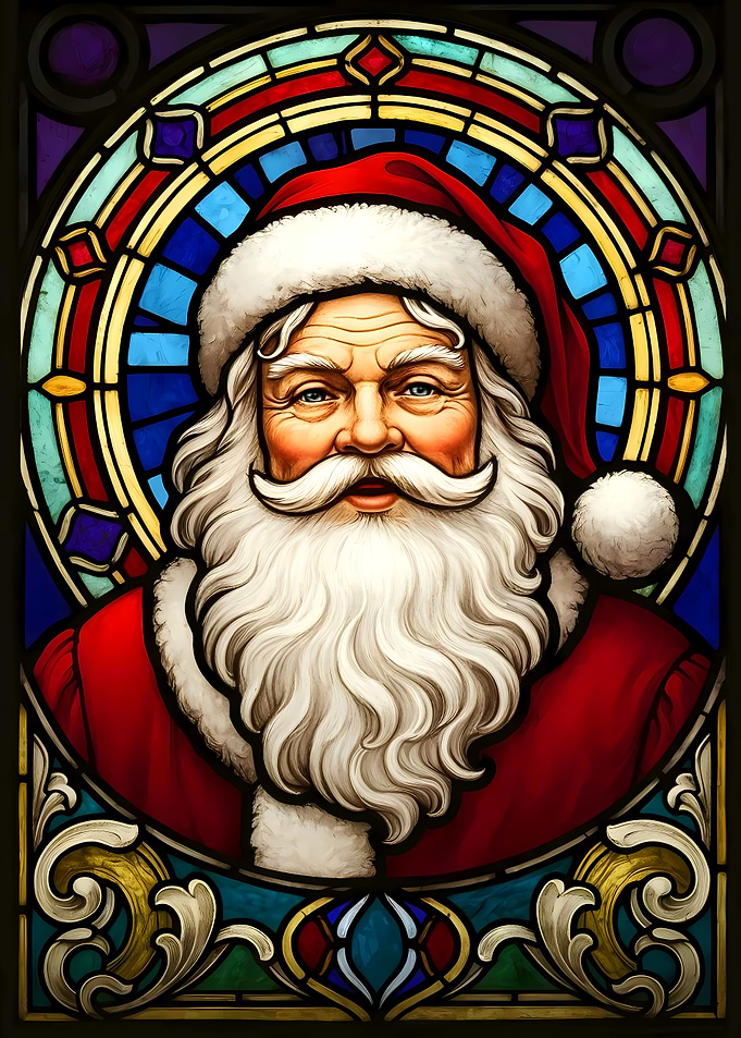 Stained Glass Santa Claus Portrait