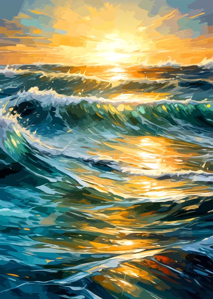 Ocean Waves at Sunset Painting