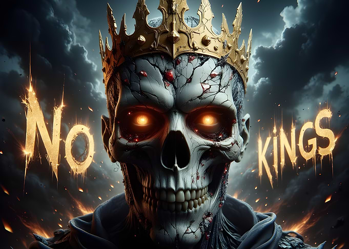 No Kings: Crowned Skull with Fiery Eyes