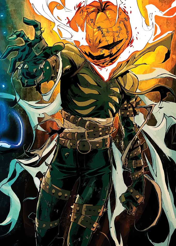 Comic Book Pumpkin-Headed Character Illustration