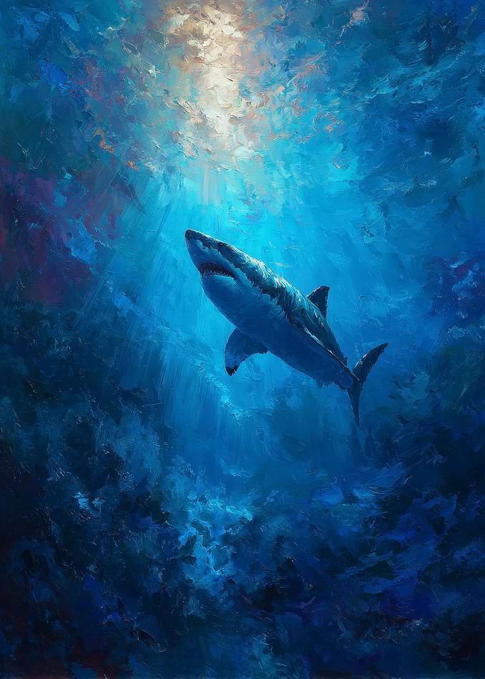 Great White Shark Underwater Painting