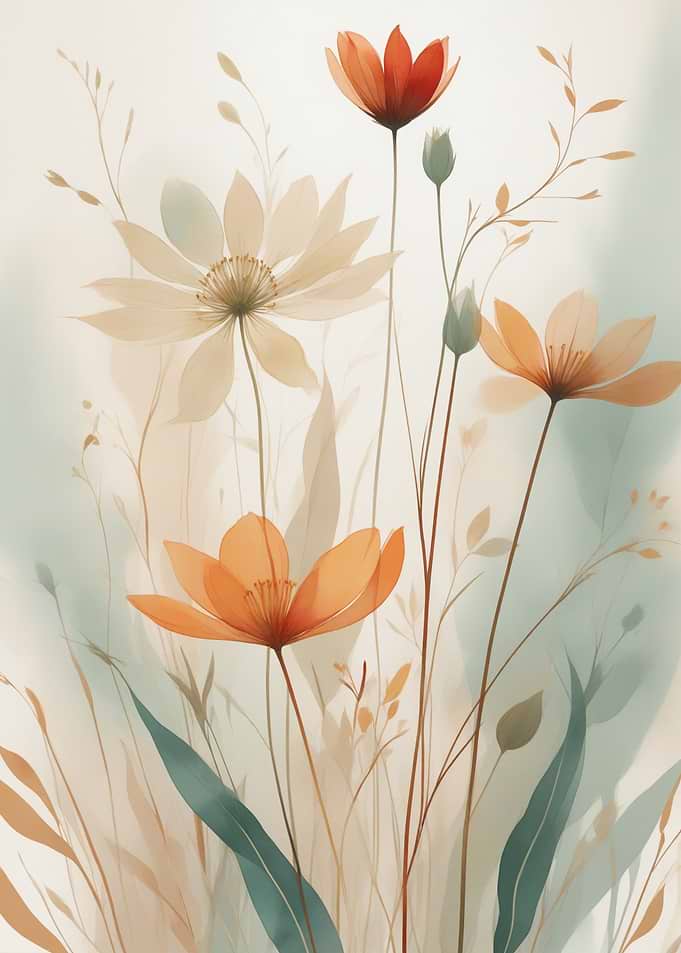 Floral Watercolor Painting with Orange Flowers