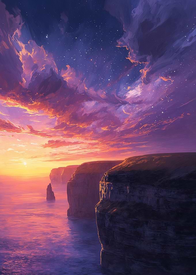 Coastal Cliffs at Sunset Digital Art