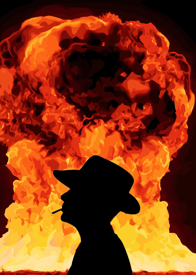 Silhouette with Atomic Explosion Background