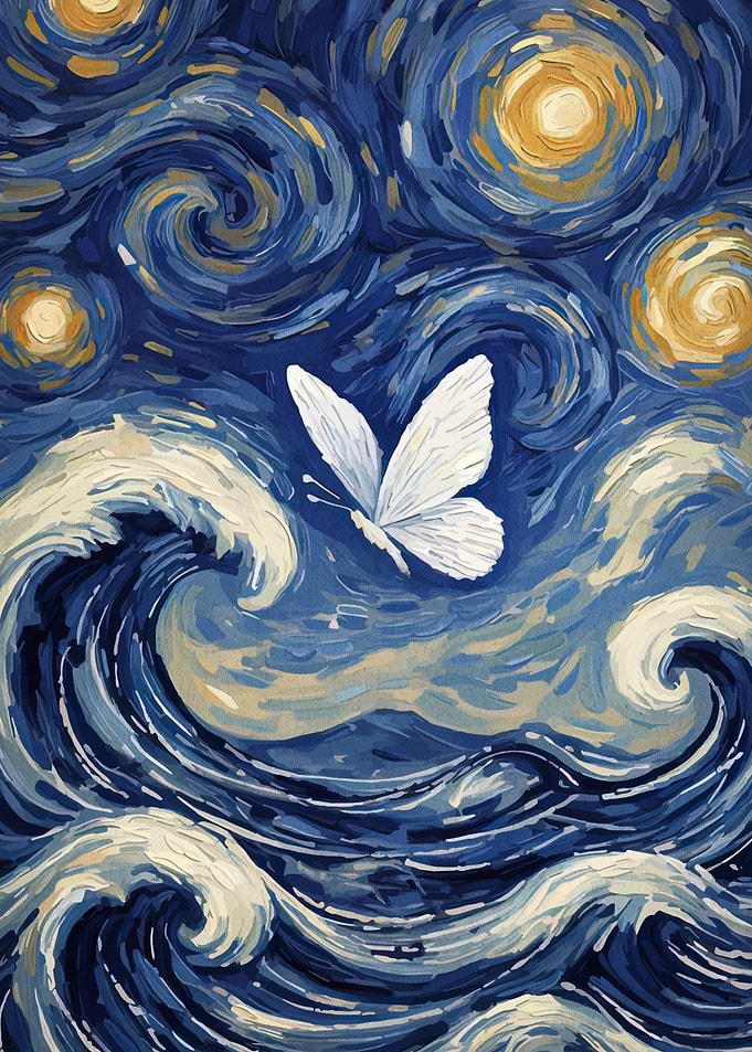 Butterfly in Van Gogh Style Painting