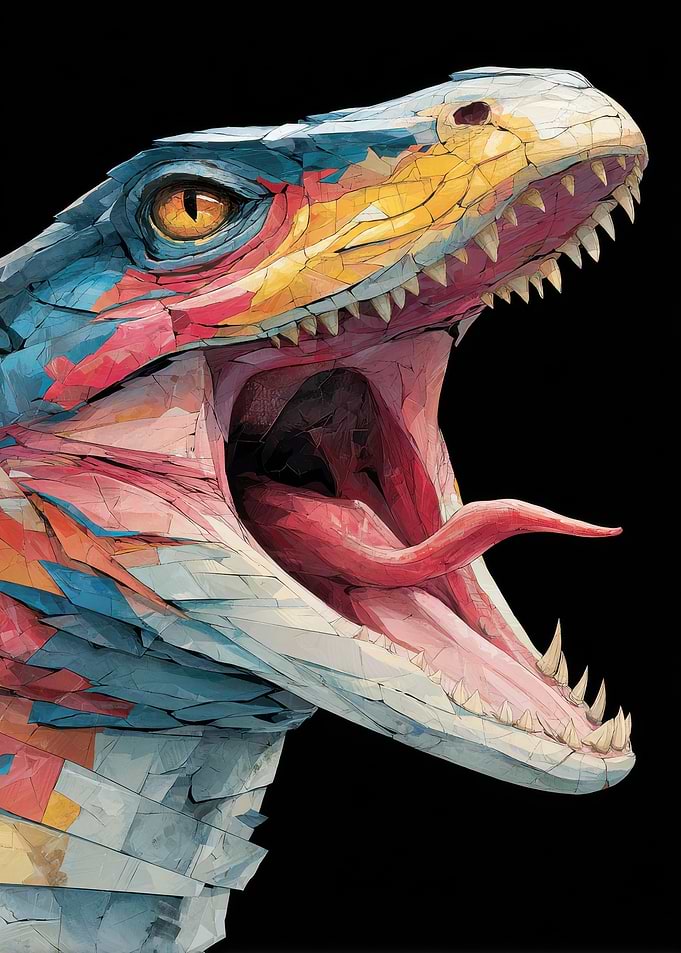 Colorful Dinosaur Head with Open Mouth