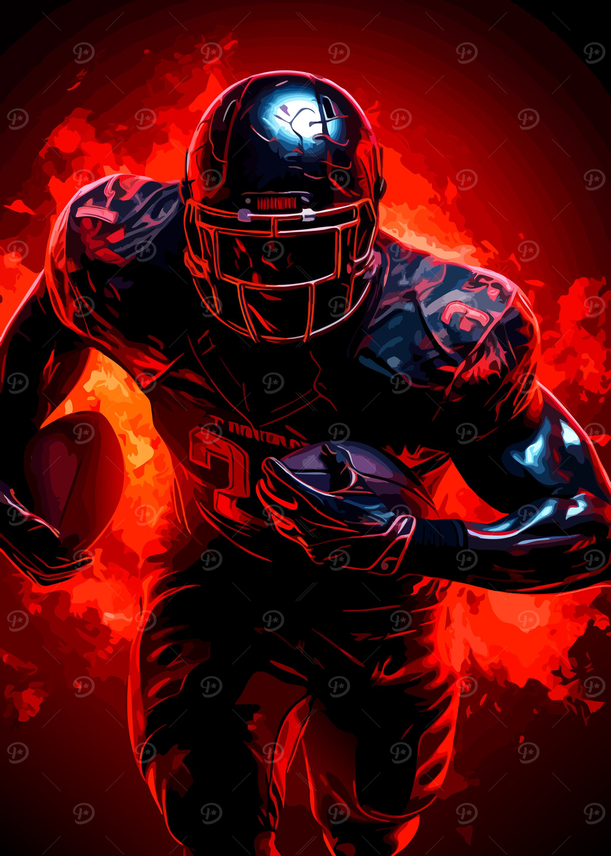 American Football Player in Red Hues