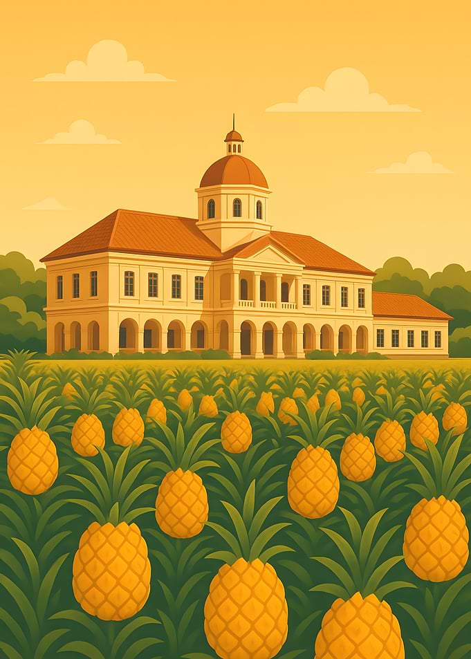 Pineapple Plantation with Colonial Building