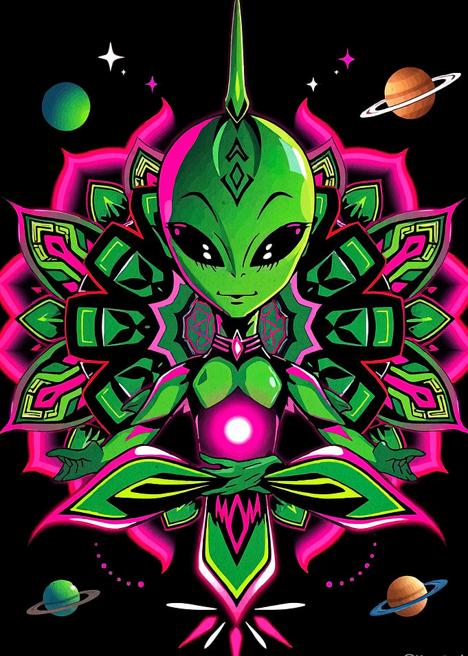 Meditating Alien in Space Mandala