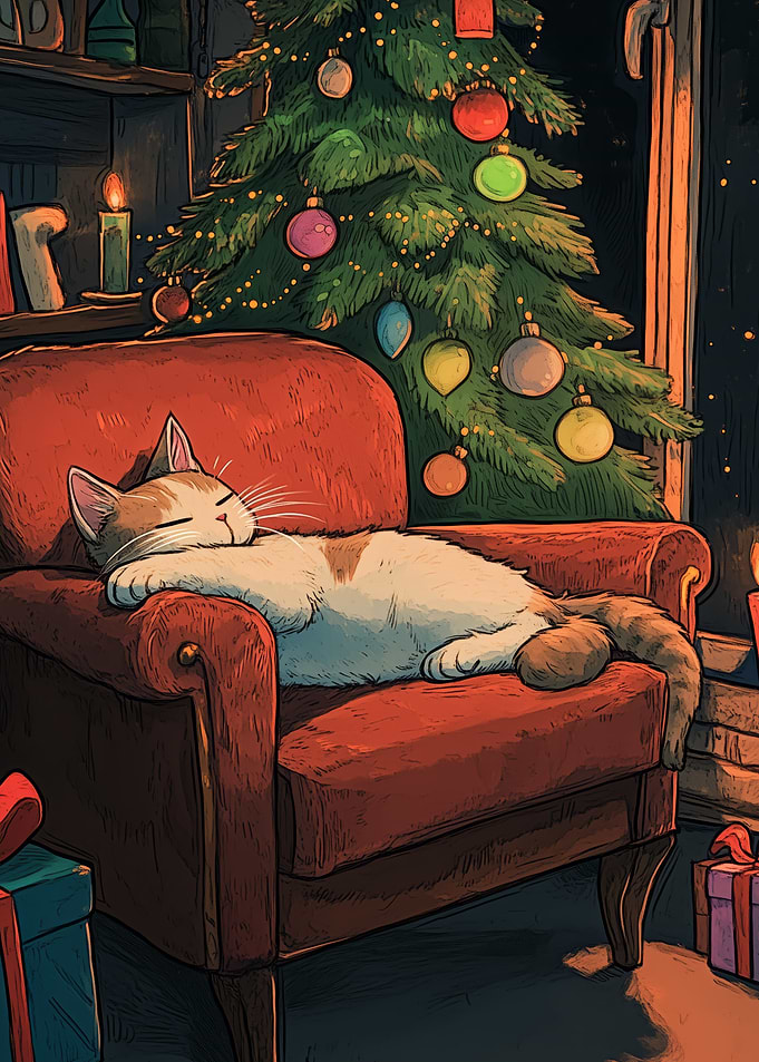Cozy Christmas Cat Nap