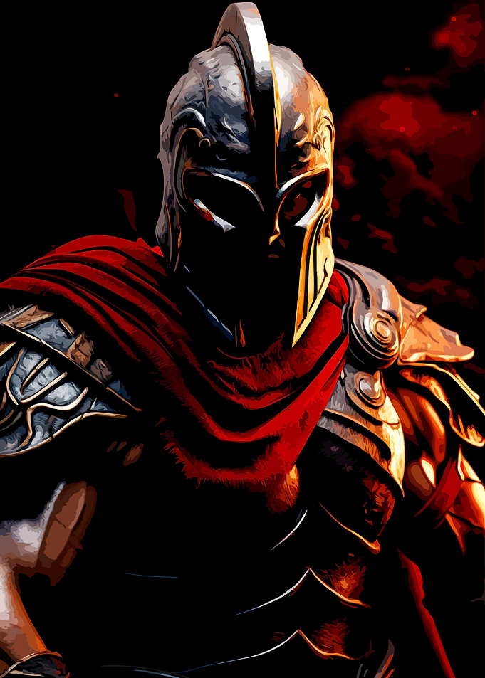 Warrior in Armor with Red Cape