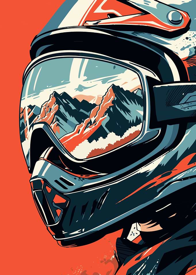 Motocross Helmet with Mountain Reflection