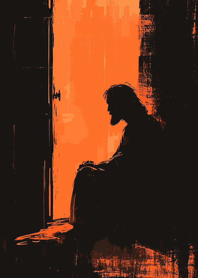 Silhouette of a Jesus Christ in doorway