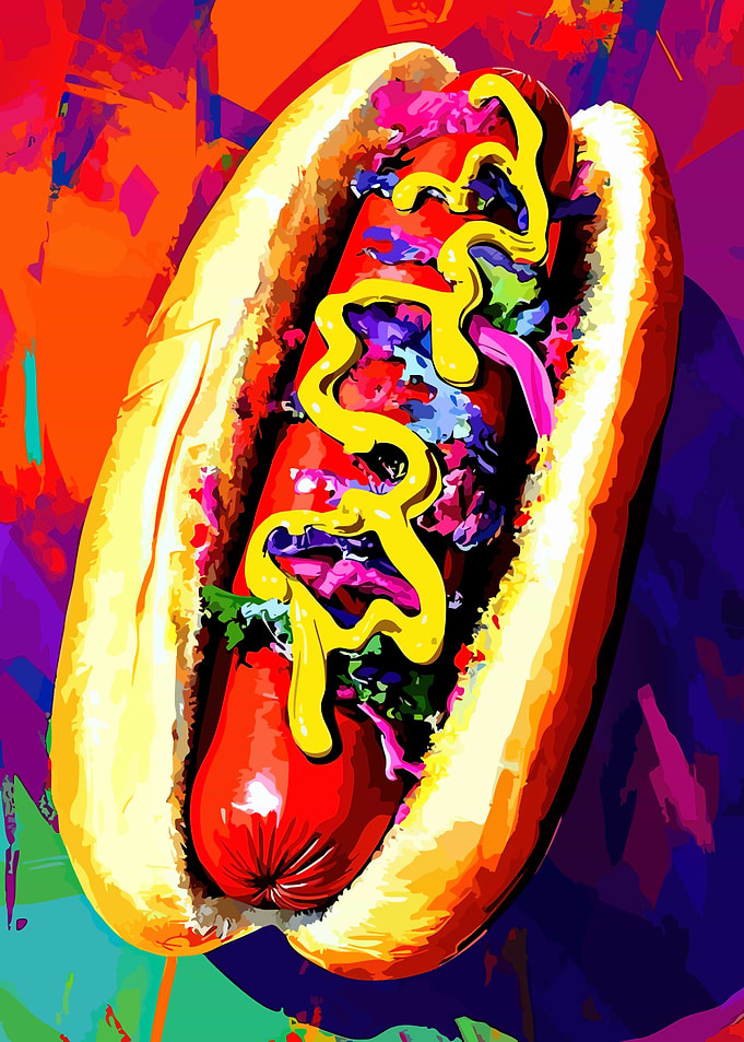 Colorful Hot Dog with Mustard Art