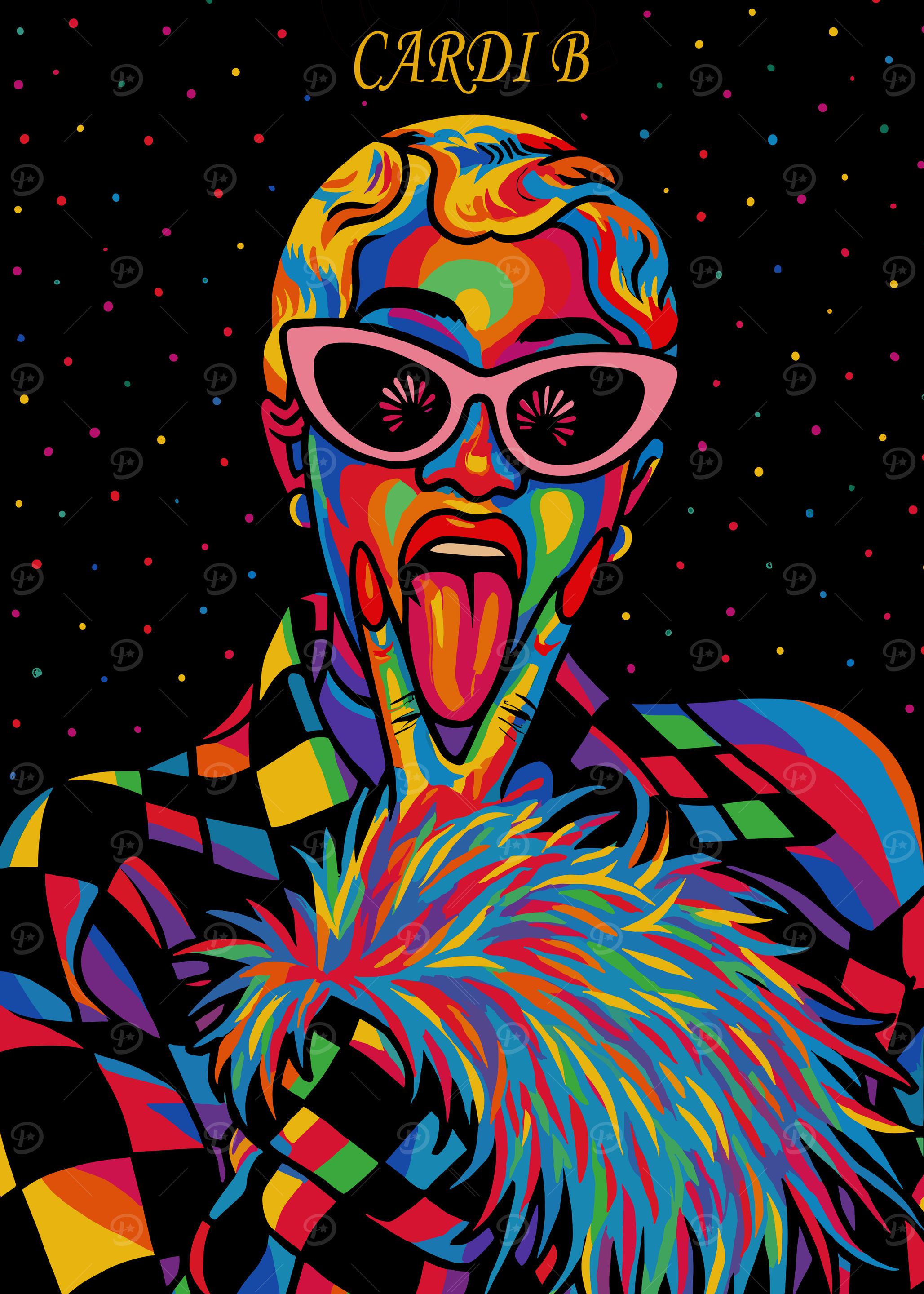 Colorful Cardi B Pop Art Portrait