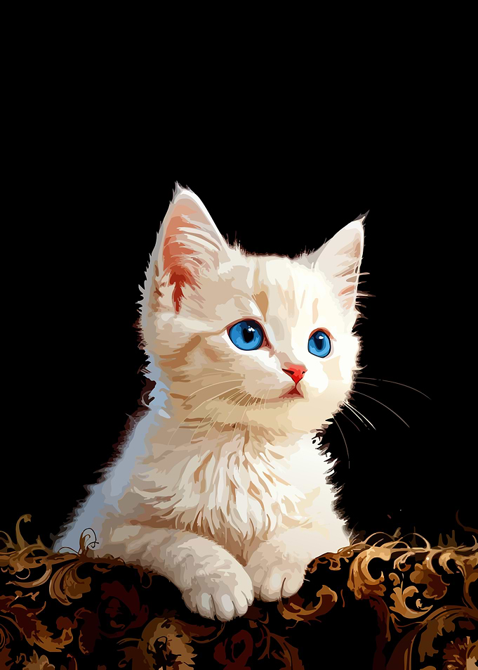 White Kitten with Blue Eyes Portrait
