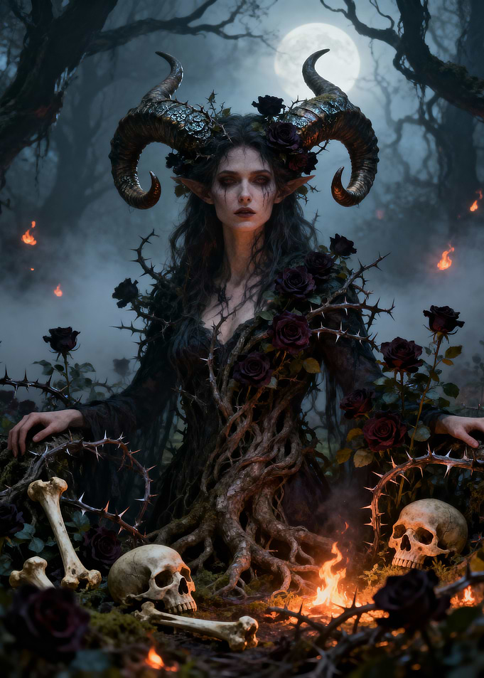 Dark Enchantress with Horns and Roses