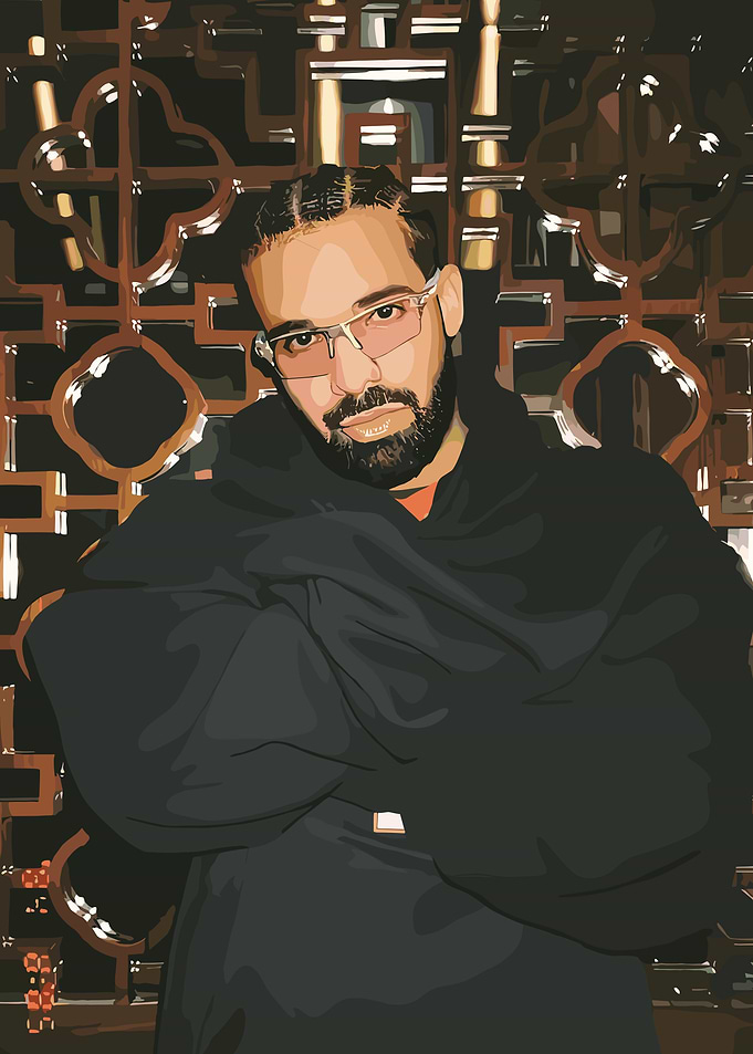 Drake portrait with decorative background