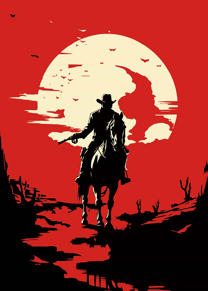 Cowboy on Horseback Silhouette Art