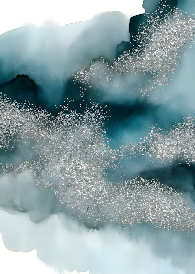 Teal and Silver Abstract Watercolor