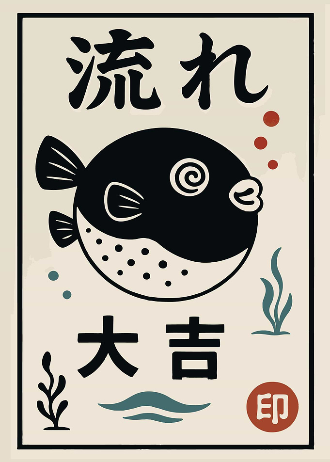 Japanese Pufferfish Luck Poster
