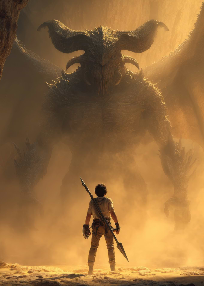Hero Versus Giant Horned Monster