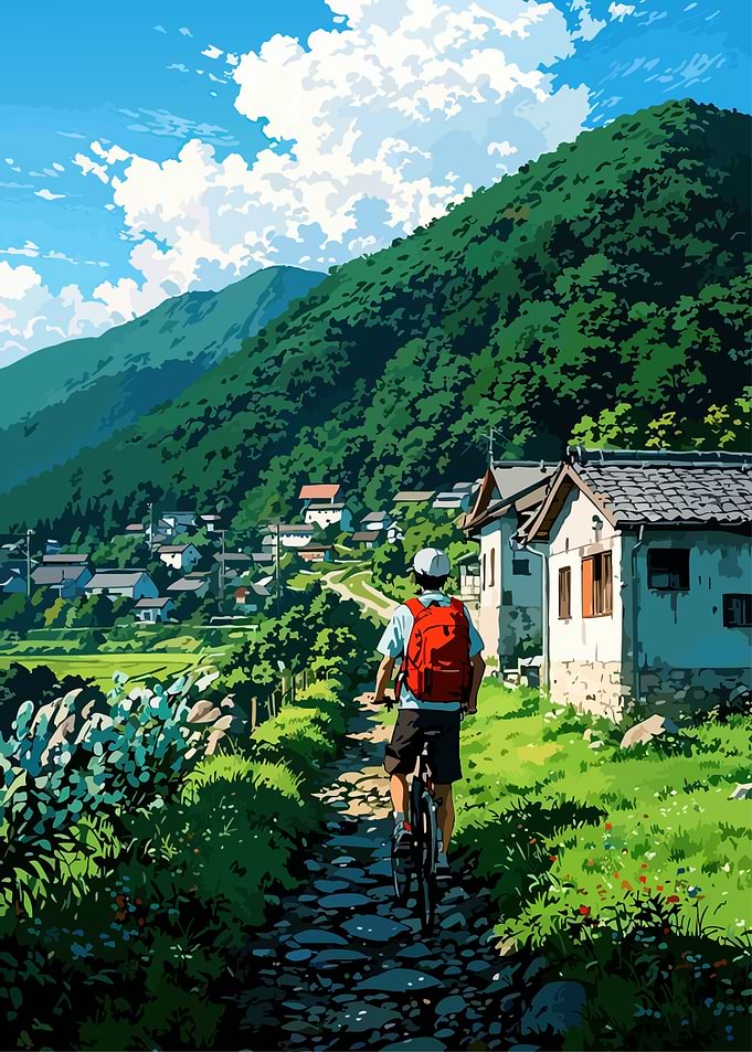 Cycling through a Japanese Village
