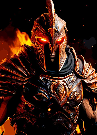Fiery Warrior in Ornate Armor