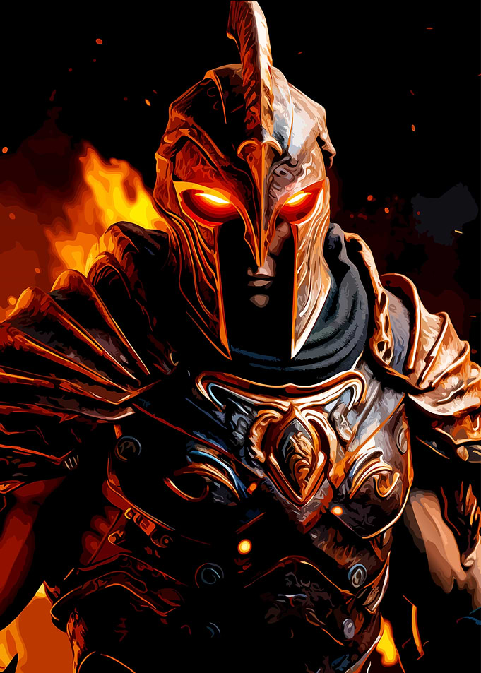 Fiery Warrior in Ornate Armor