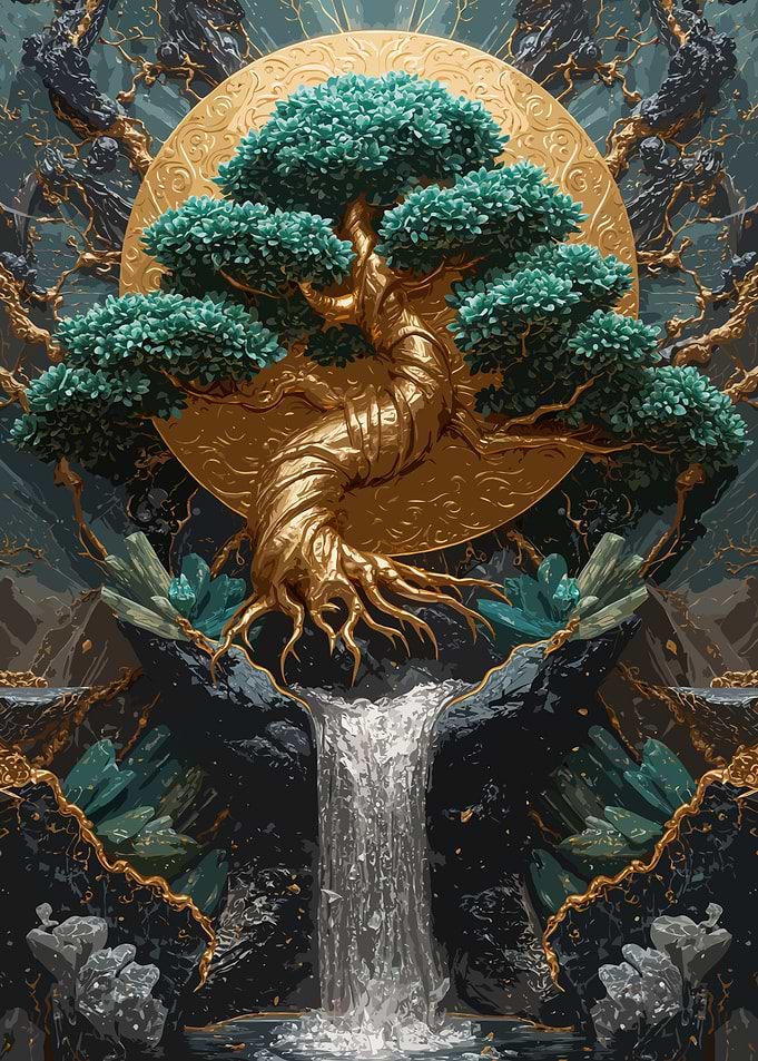 Golden Waterfall Bonsai Tree Art