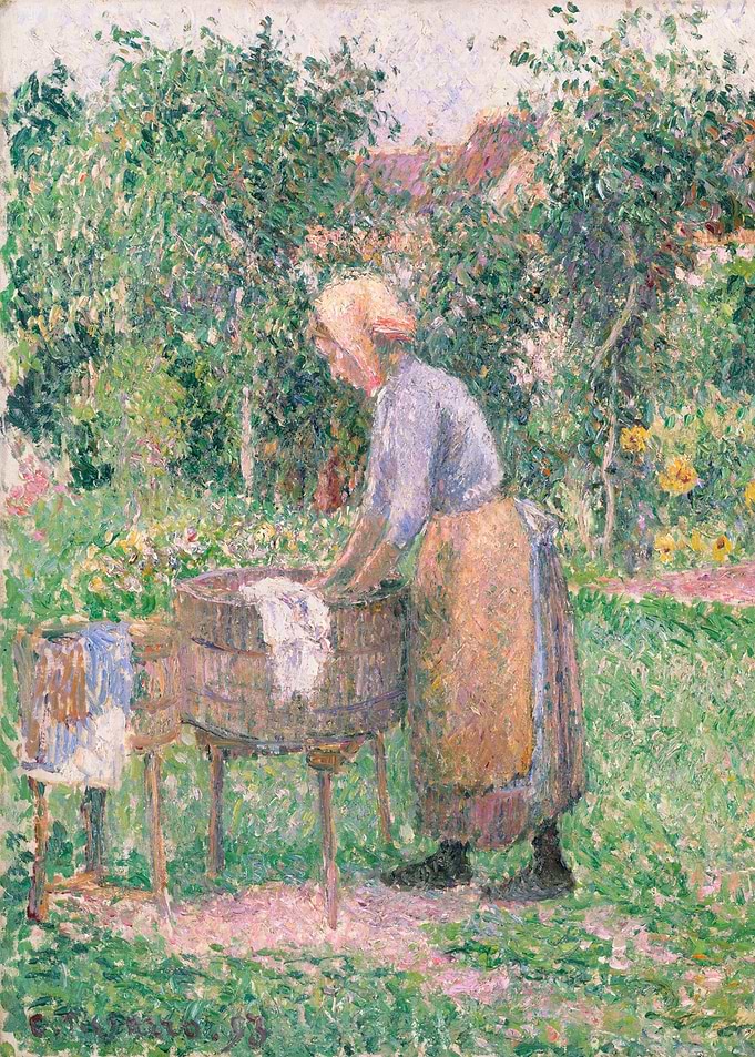 Woman Washing Clothes in Garden Painting