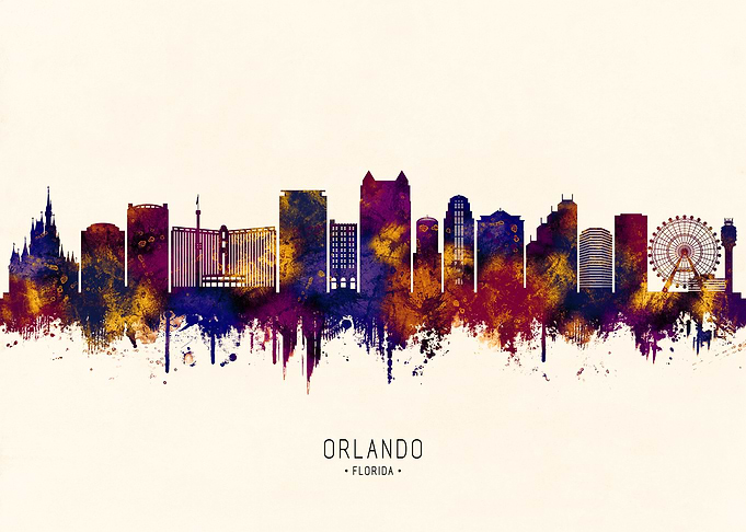 Orlando Florida Skyline Watercolor Silhouette