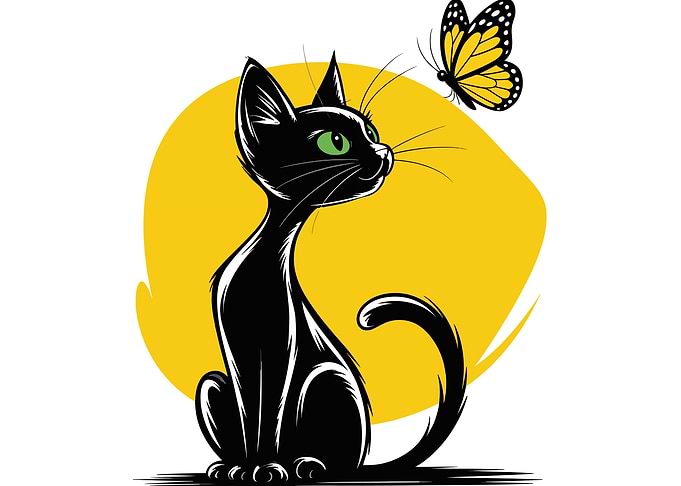 Black Cat and Butterfly Illustration