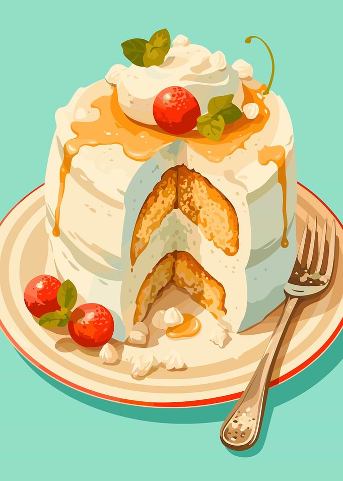 Delicious Cake with Berries and Cream