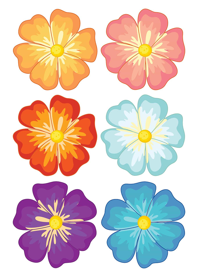 Colorful Cartoon Flowers on White Background