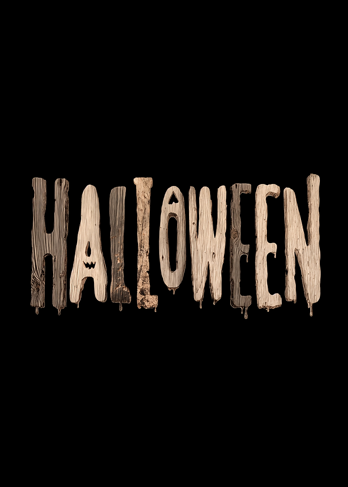 Halloween Wooden Text on Black Background
