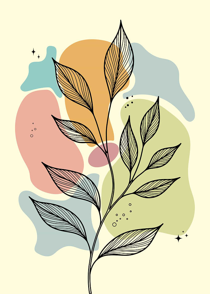 Minimal Botanical Line Art with Abstract Color Shapes