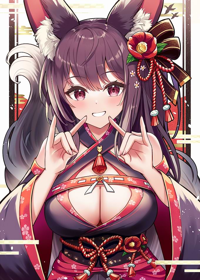 Anime Fox Girl in Kimono Portrait