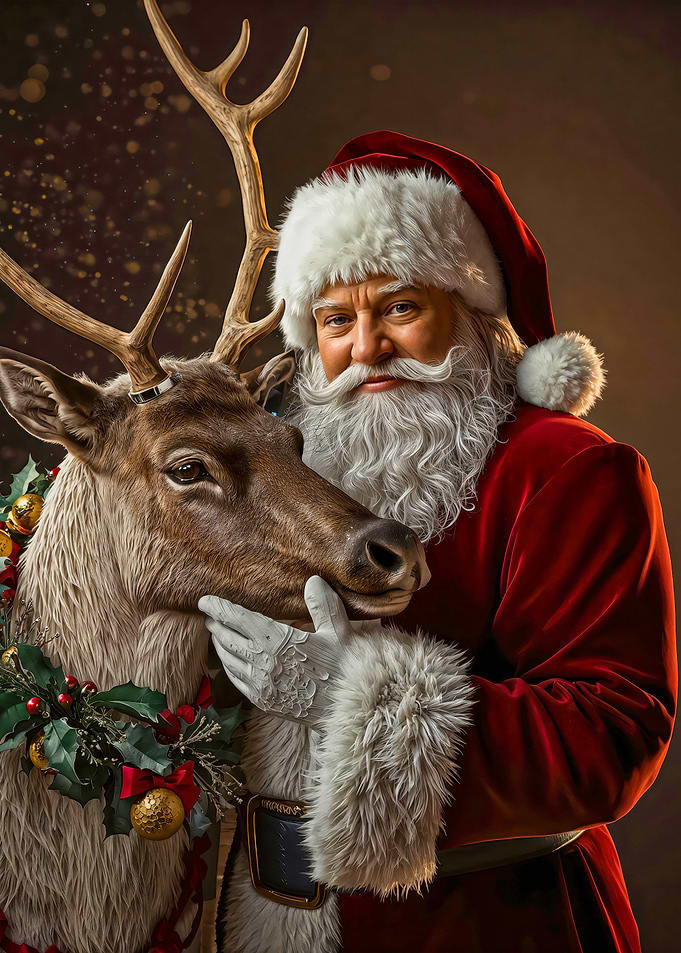 Santa Claus with Reindeer, Christmas Spirit