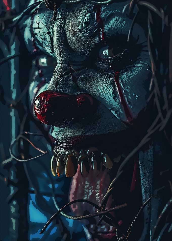 Creepy Clown Portrait with Blood and Vines