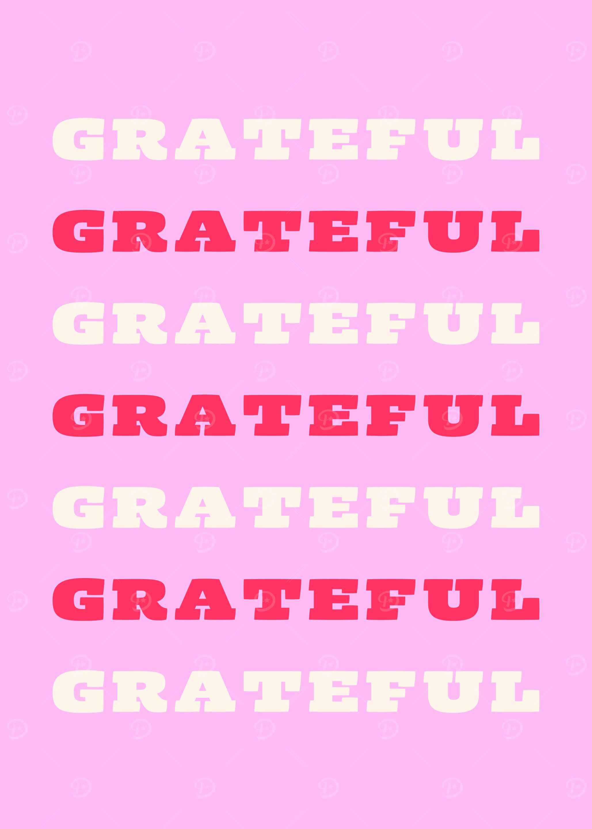 Grateful Text Pattern on Pink Background