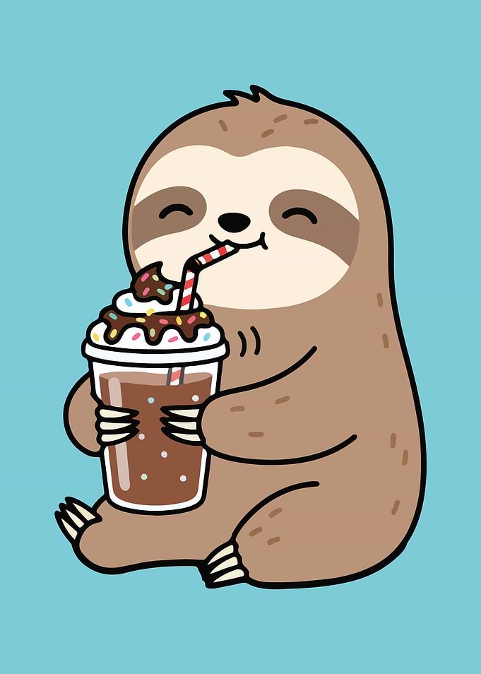 Sloth drinking chocolate milkshake illustration