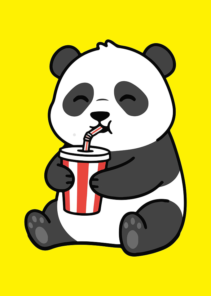 Panda drinking soda cartoon illustration