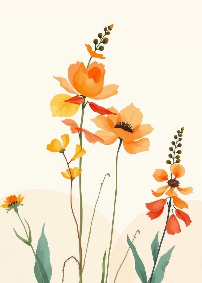 Watercolor Floral Illustration with Orange Flowers