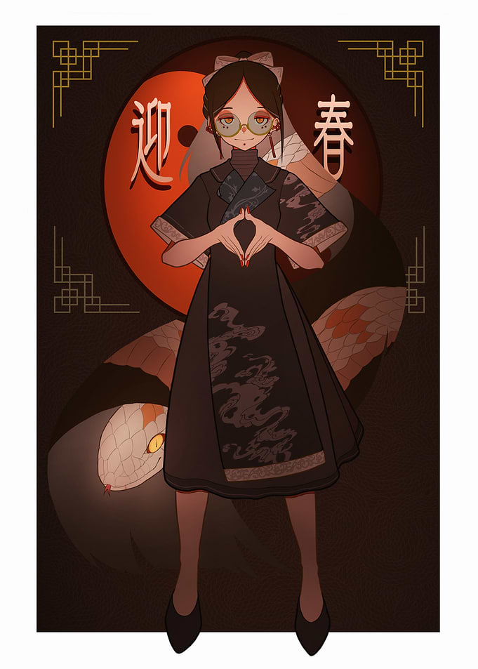 Chinese New Year Anime Girl with Snake